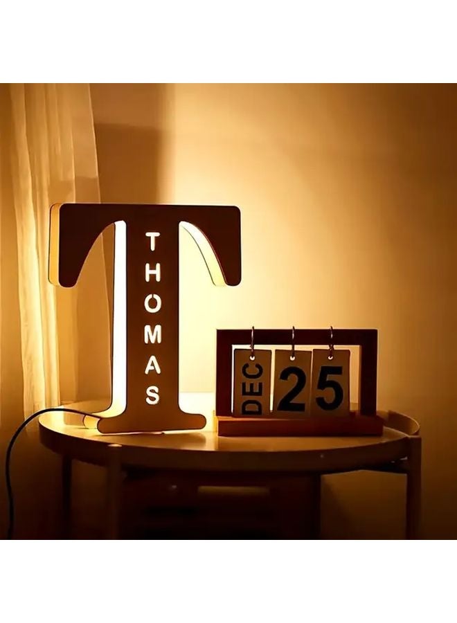 Model X Custom Engraved LED Letter Night Light Personalized Wooden Table Lamp USB Powered - Image 1